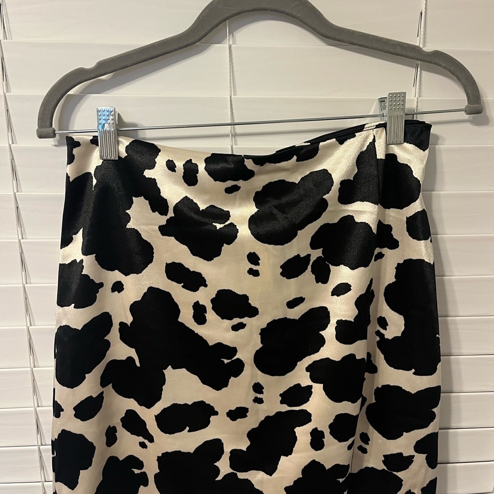 Black and White Cow Print Satin Mini Skirt